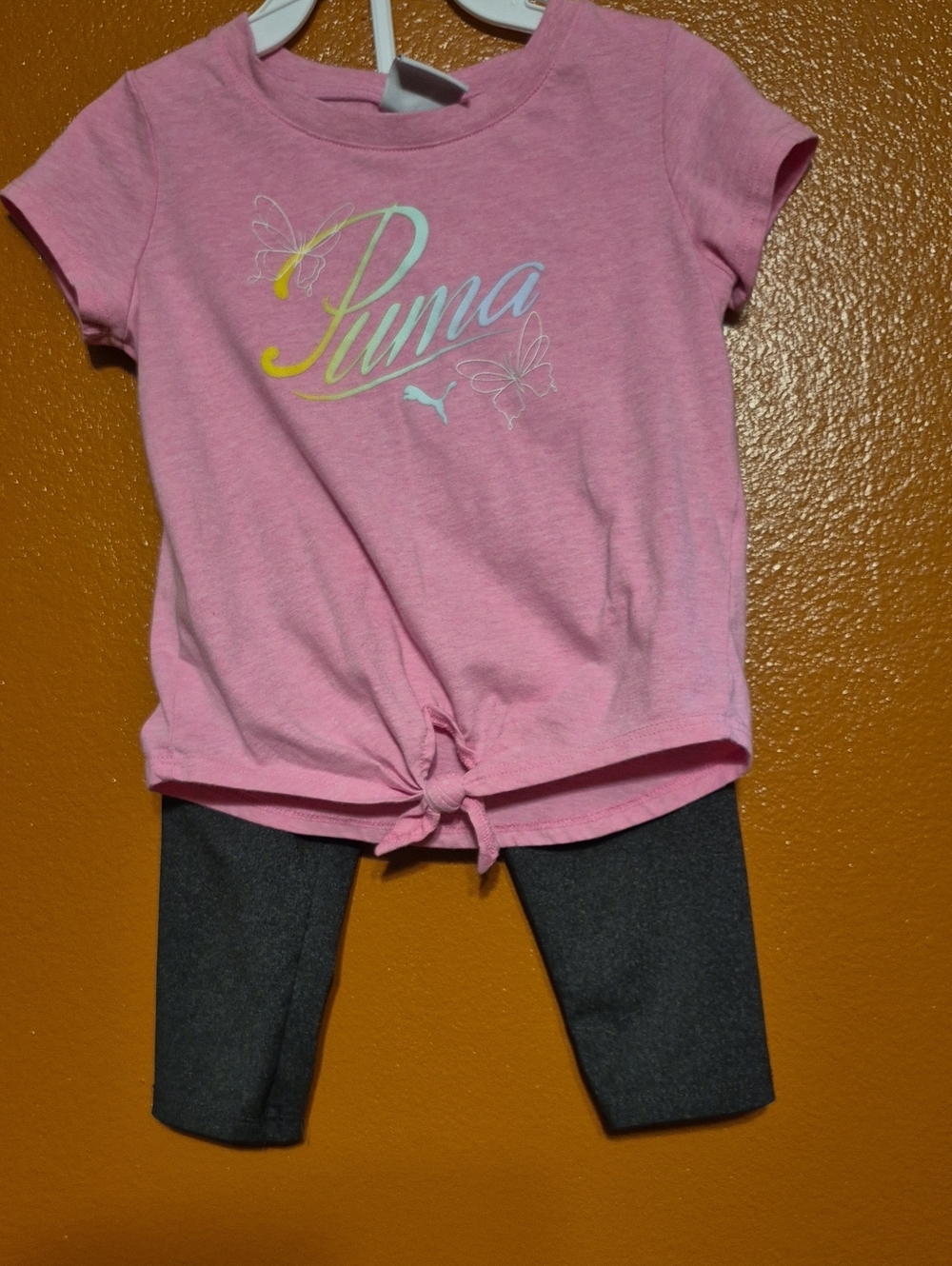 Puma Pink Tie-Front Tee with Butterfly Logo